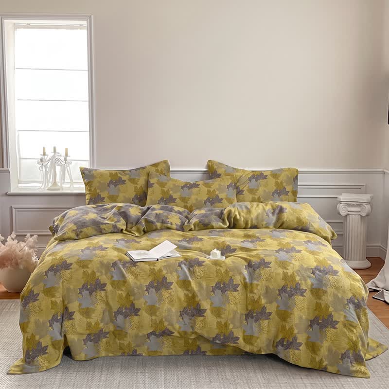 Colorful Maple Leaf Cotton Duvet Cover Bedding Set - image 11