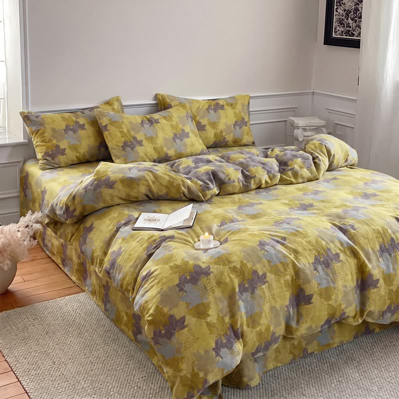 Colorful Maple Leaf Cotton Duvet Cover Bedding Set - image 9