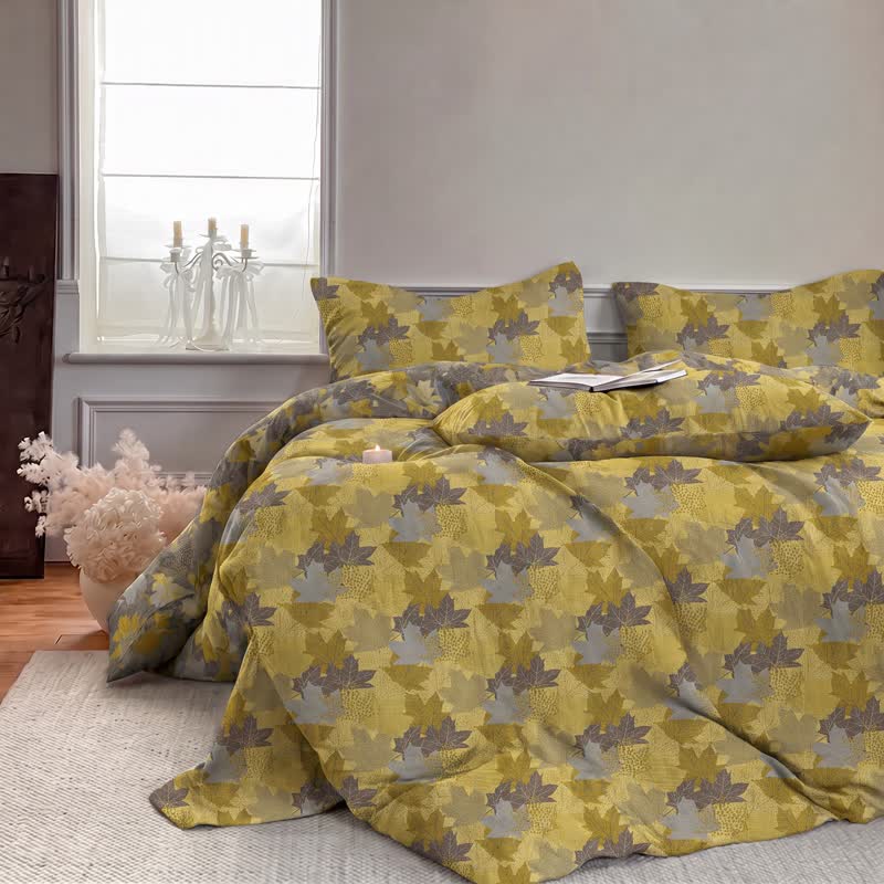 Colorful Maple Leaf Cotton Duvet Cover Bedding Set - image 10