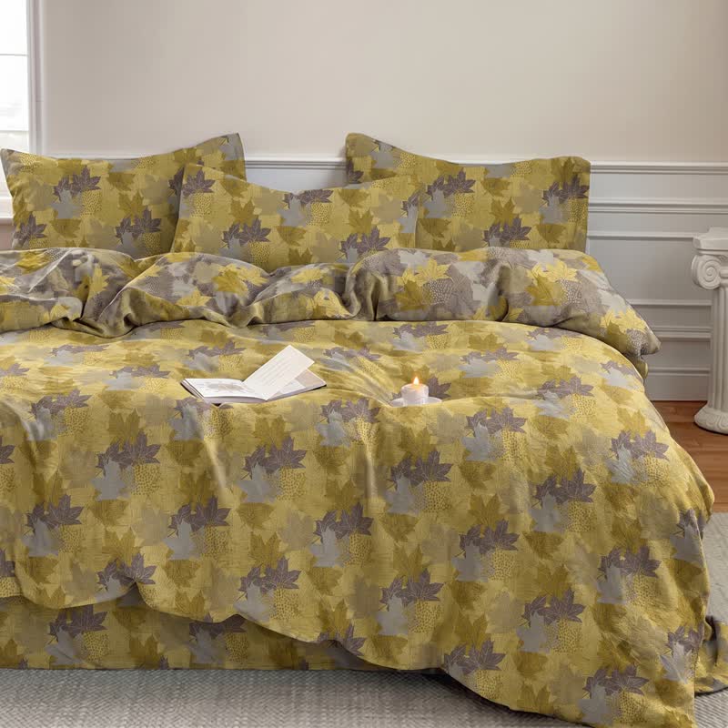 Colorful Maple Leaf Cotton Duvet Cover Bedding Set - image 8