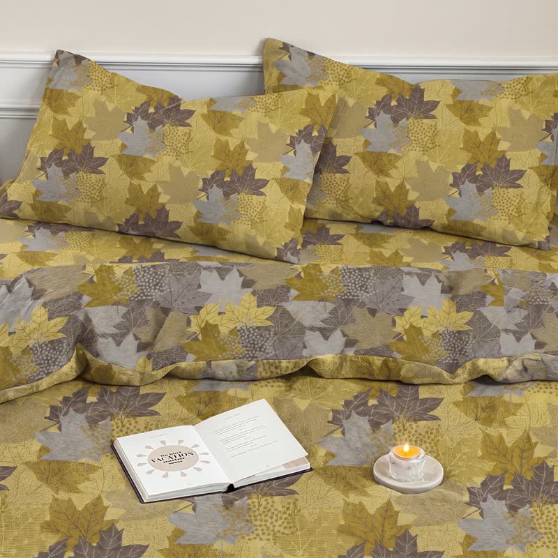 Colorful Maple Leaf Cotton Duvet Cover Bedding Set - image 13