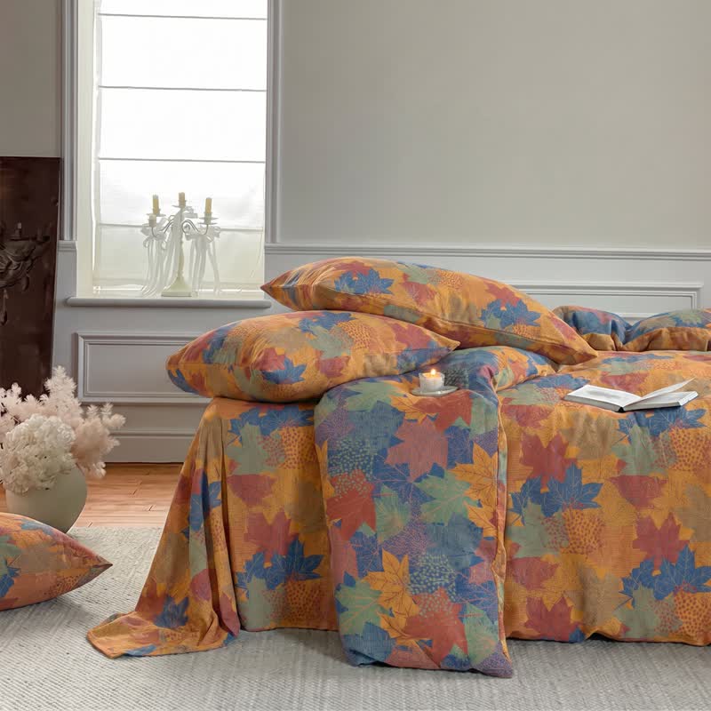 Colorful Maple Leaf Cotton Duvet Cover Bedding Set - image 19