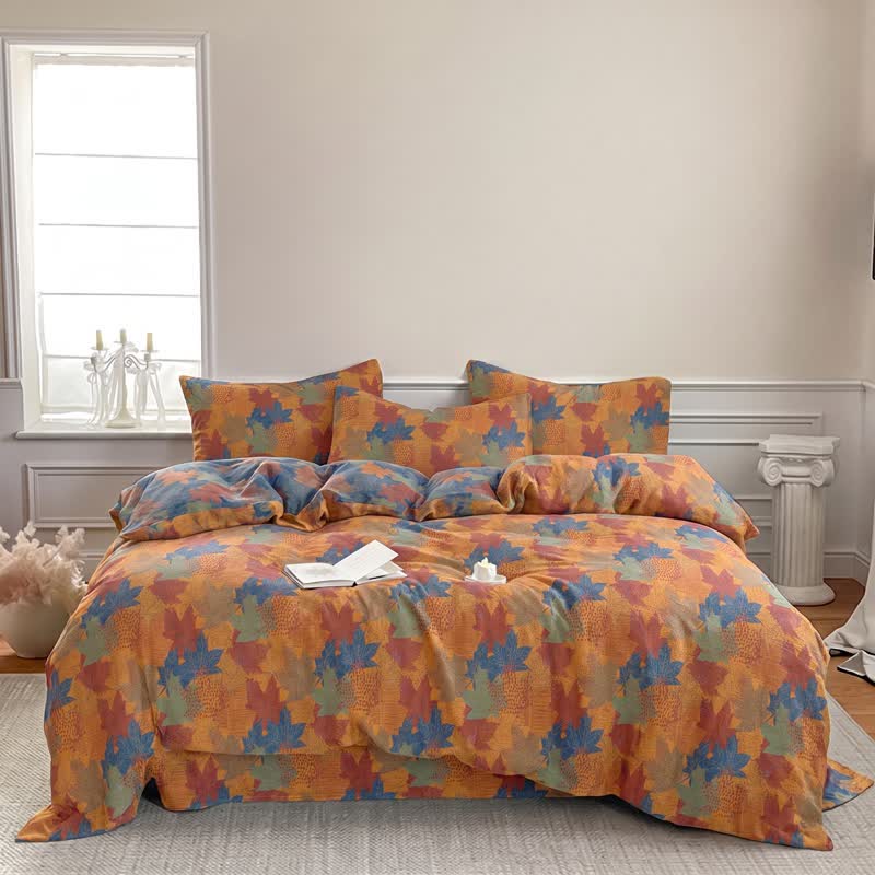Colorful Maple Leaf Cotton Duvet Cover Bedding Set - image 18