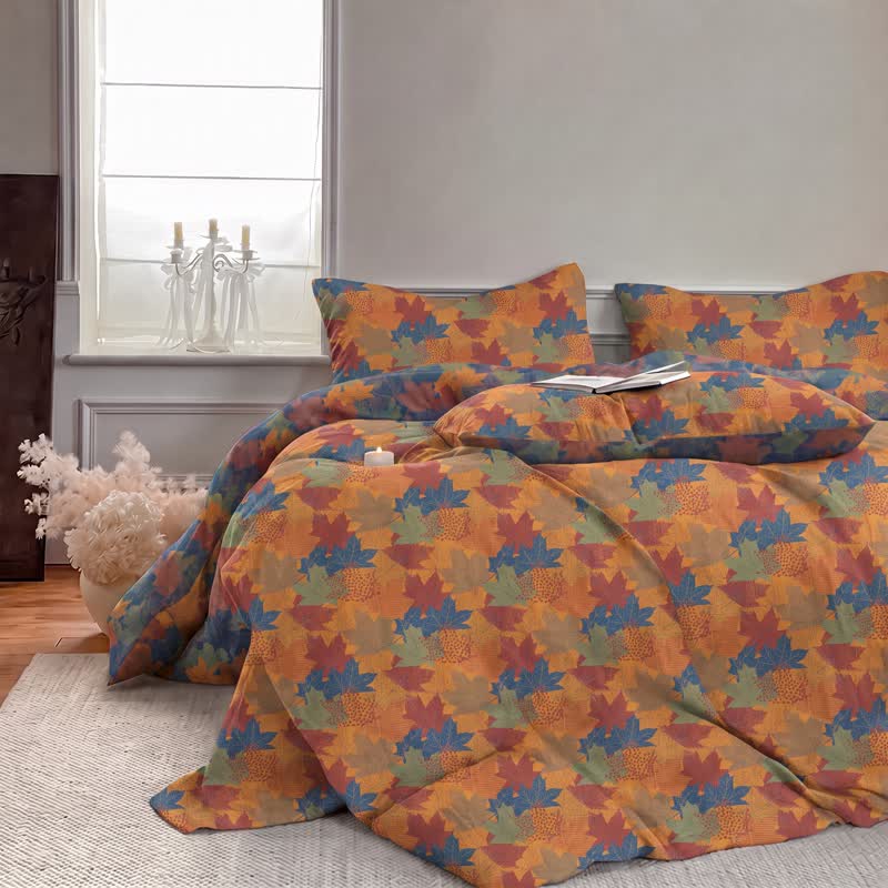 Colorful Maple Leaf Cotton Duvet Cover Bedding Set - image 17