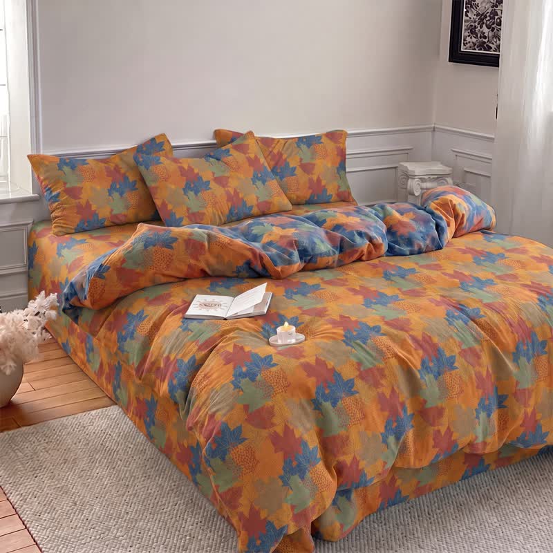 Colorful Maple Leaf Cotton Duvet Cover Bedding Set - image 16