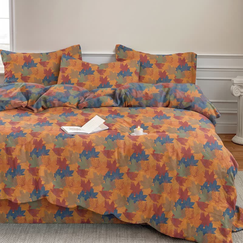Colorful Maple Leaf Cotton Duvet Cover Bedding Set - image 15