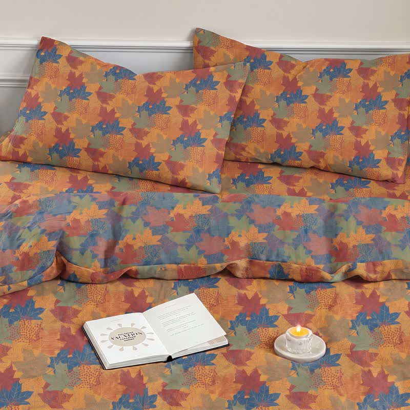 Colorful Maple Leaf Cotton Duvet Cover Bedding Set - image 20
