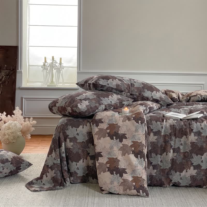 Colorful Maple Leaf Cotton Duvet Cover Bedding Set - image 26