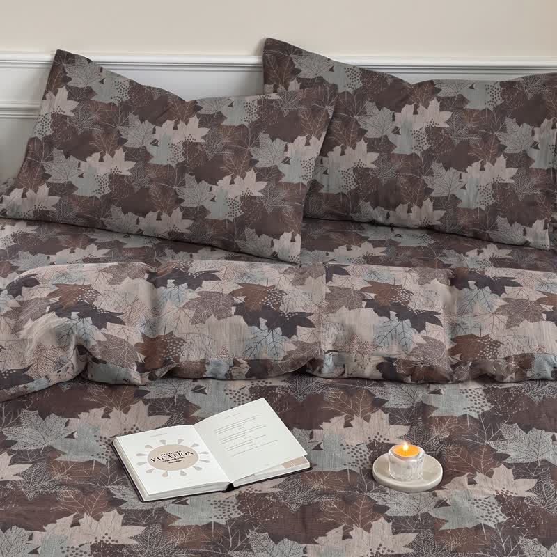 Colorful Maple Leaf Cotton Duvet Cover Bedding Set - image 27