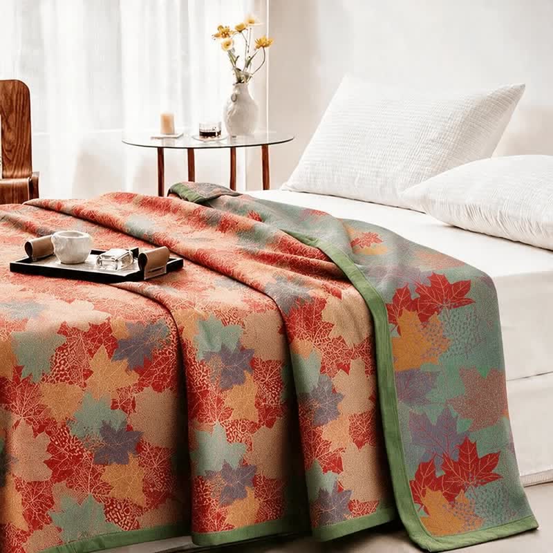 Colorful Fall Maple Leaf Cotton Blanket - image 2