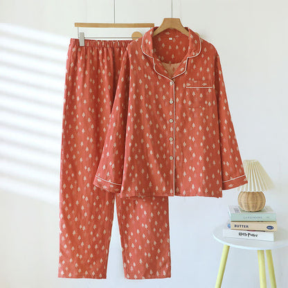 Relaxed Piped Cotton Maple Leaf Loungewear Set - Brown - XL - image 0