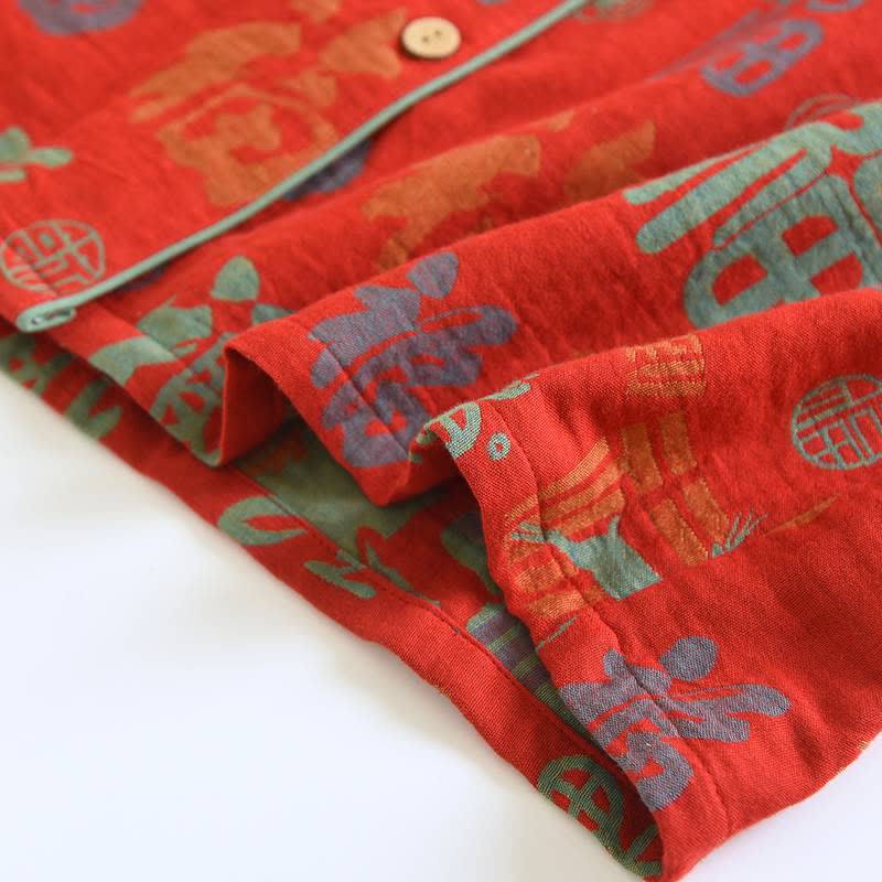 Auspicious Fu Yarn-dyed Cotton Pajama Set - image 4