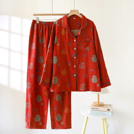 Red Cotton Fortune Pouch Loungewear Set - Red - XL - image 0