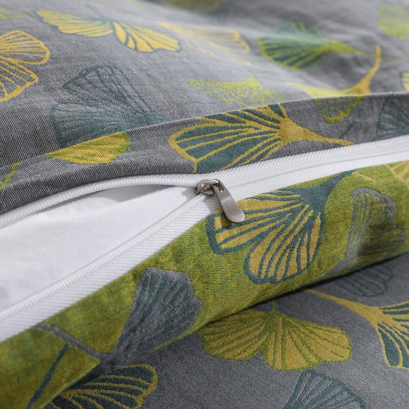 Vintage Green Ginkgo Leaf Cotton Reversible Bedding Set - image 25