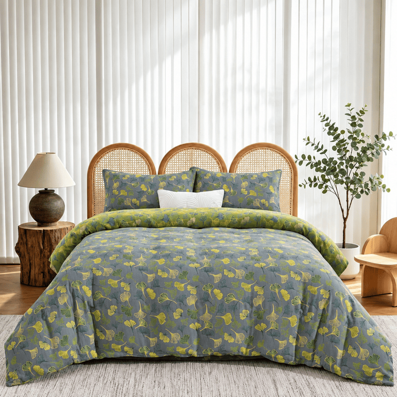 Vintage Green Ginkgo Leaf Cotton Reversible Bedding Set - image 18