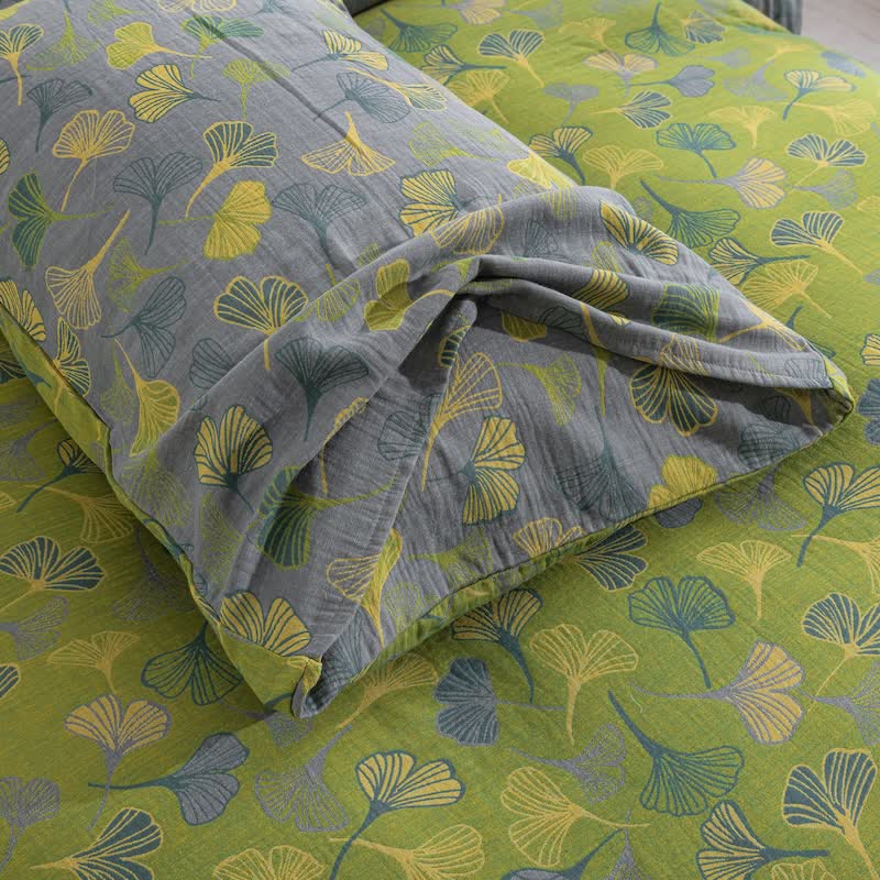 Vintage Green Ginkgo Leaf Cotton Reversible Bedding Set - image 14
