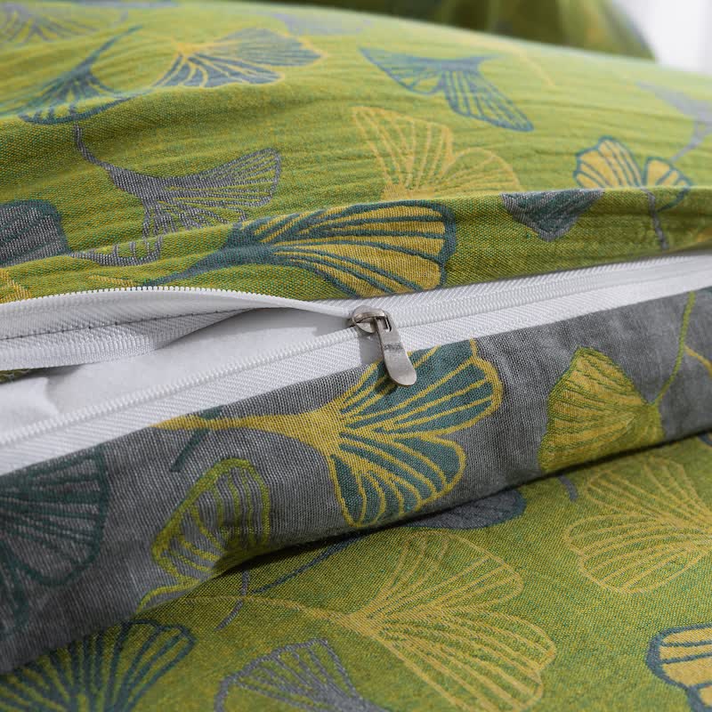 Vintage Green Ginkgo Leaf Cotton Reversible Bedding Set - image 13