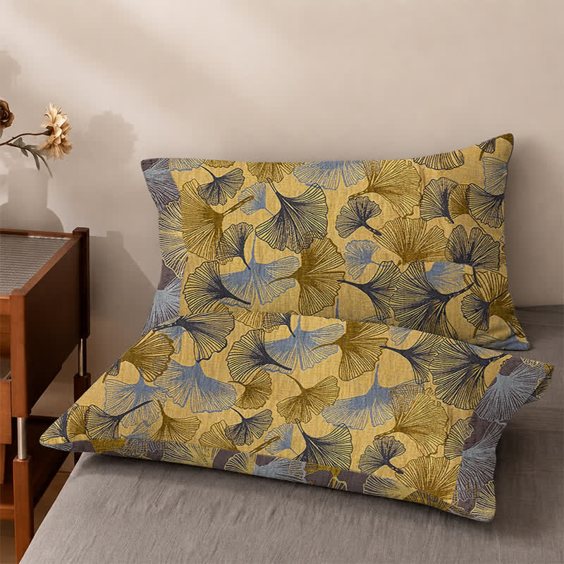 Golden Ginkgo Leaf Cotton Bedding Set - Yellow - 2PCS Pillowcases - 40" x 20" - image 4