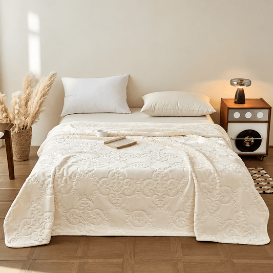 Multi-color Luxury Raschel Fleece Blanket - Beige - Blanket - 79" x 91" - image 0