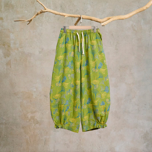 Green Ginkgo Leaf Cotton Pajama Pants - Green - XXL - image 0