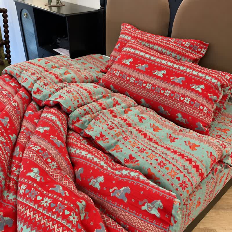 Ethnic Horse Cotton Duvet Cover Bedding Set - image 1