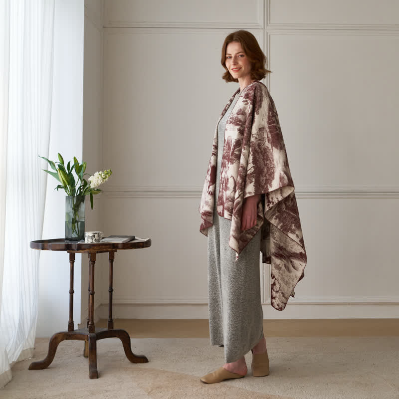 Vintage Jungle Toile Poncho Shawl Wrap - image 11