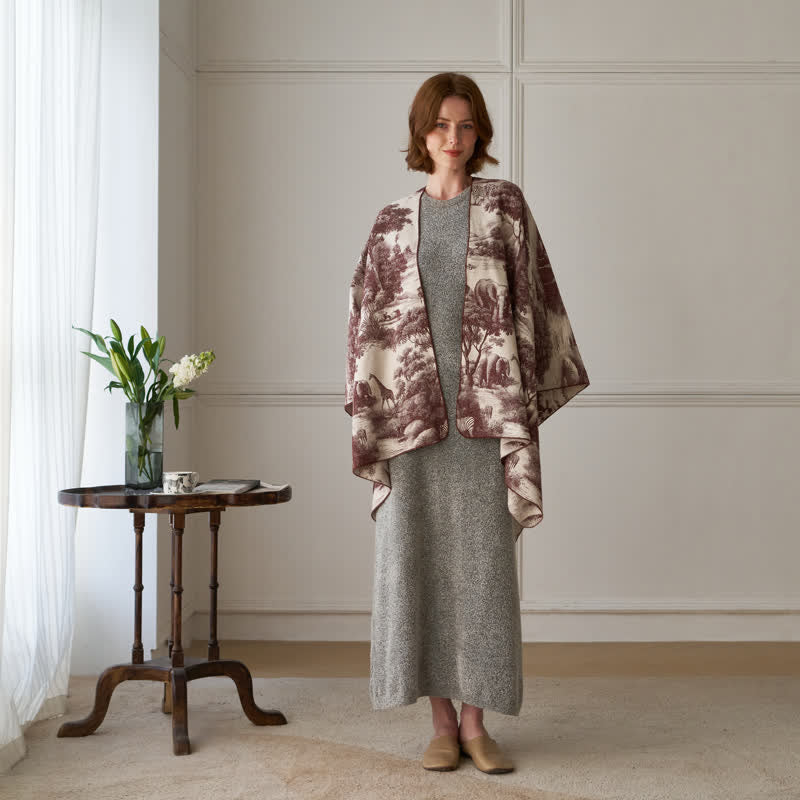 Vintage Jungle Toile Poncho Shawl Wrap - image 9