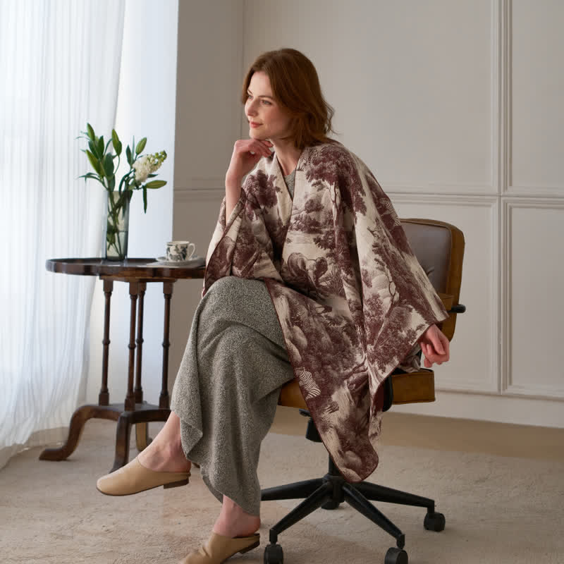 Vintage Jungle Toile Poncho Shawl Wrap - image 13