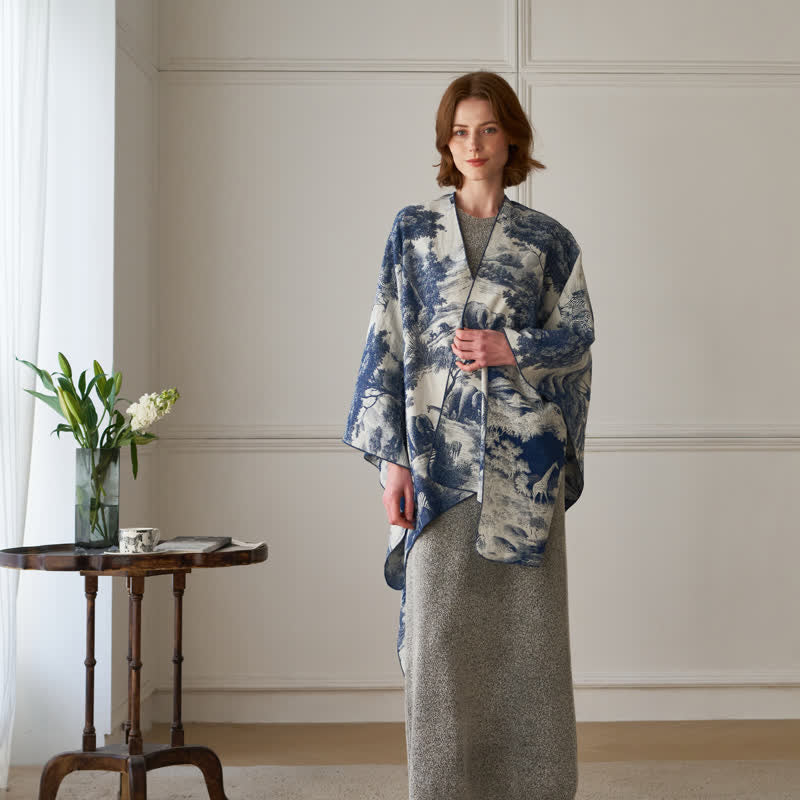 Vintage Jungle Toile Poncho Shawl Wrap - image 1