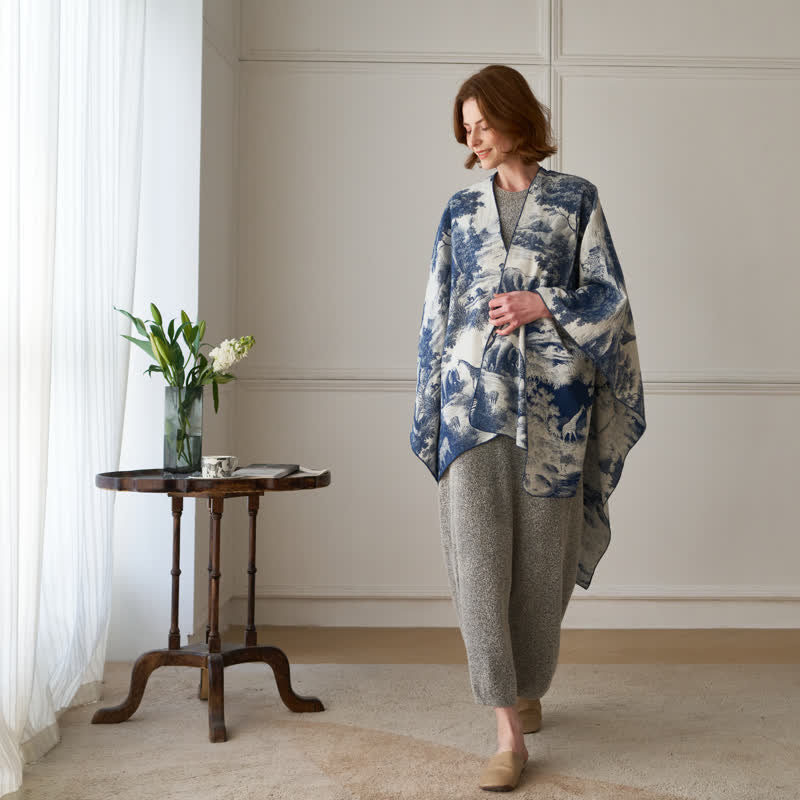 Vintage Jungle Toile Poncho Shawl Wrap - image 2