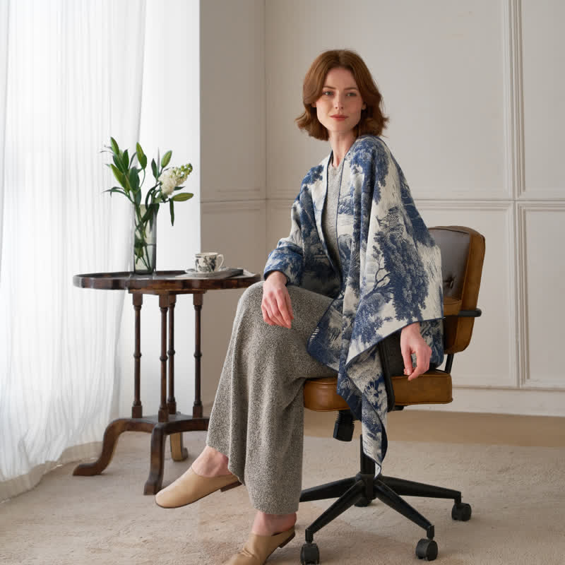 Vintage Jungle Toile Poncho Shawl Wrap - image 5