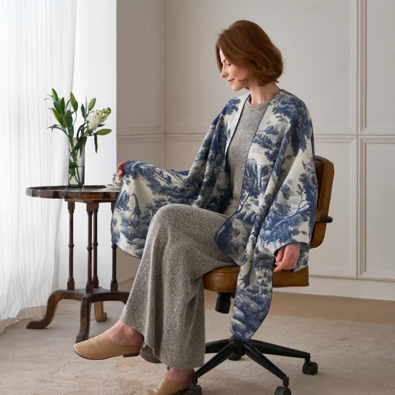 Vintage Jungle Toile Poncho Shawl Wrap - image 6