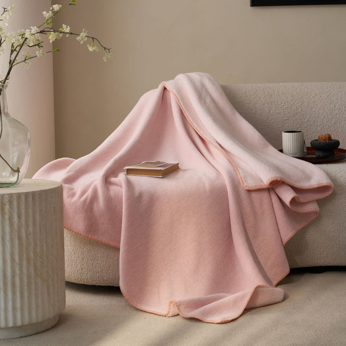 Minimalist Dual-Sided Sherpa Fleece Throw Blanket - Pink - 79"W x 90"L - image 14