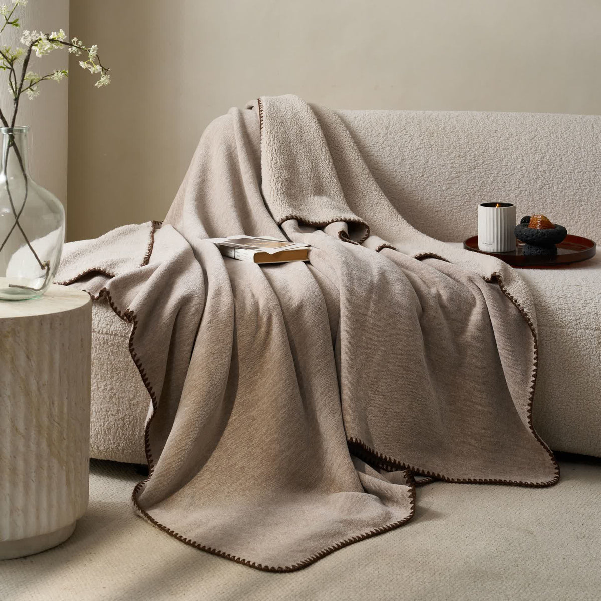 Minimalist Dual-Sided Sherpa Fleece Throw Blanket - Gray Brown - 79"W x 90"L - image 8