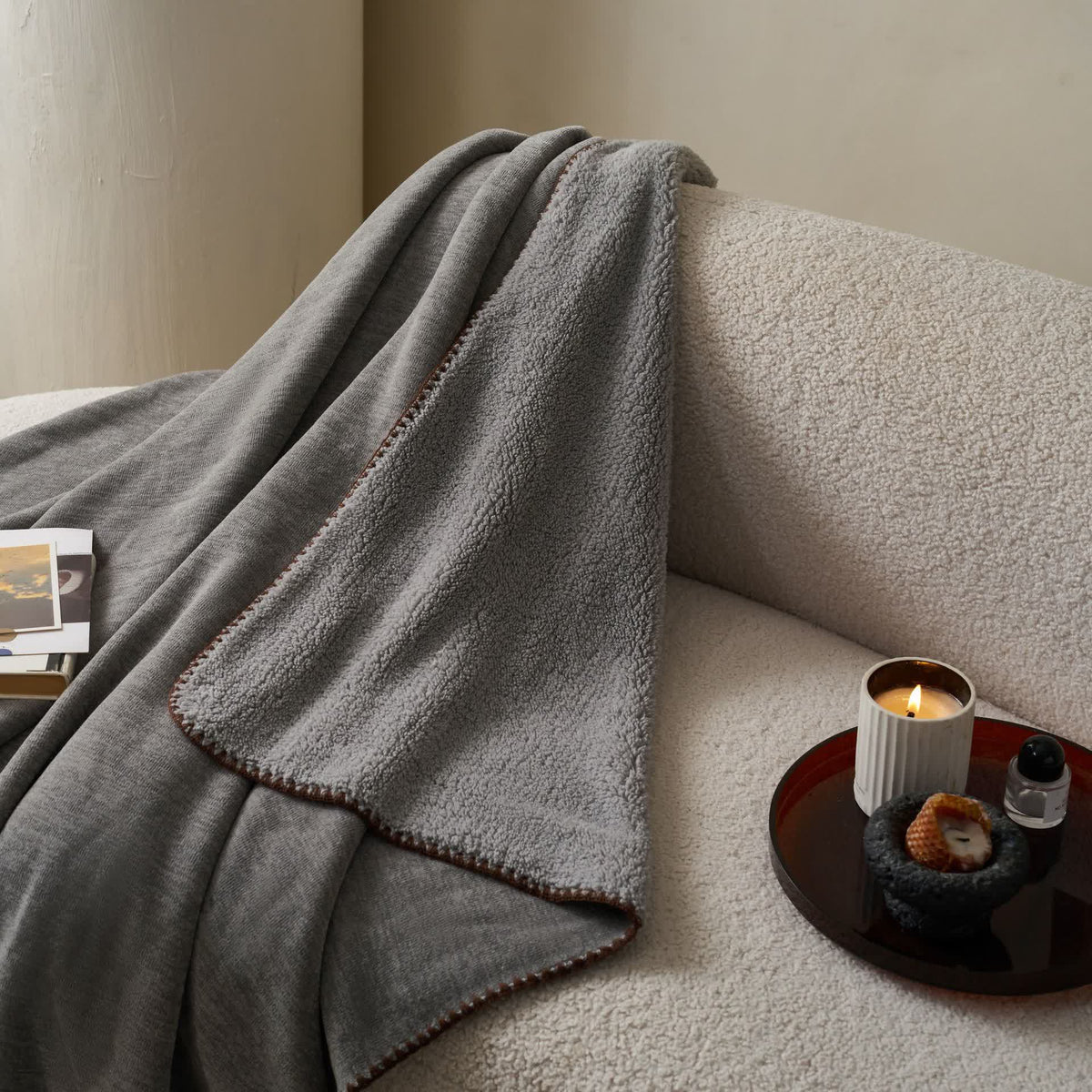 Minimalist Dual-Sided Sherpa Fleece Throw Blanket - image 6