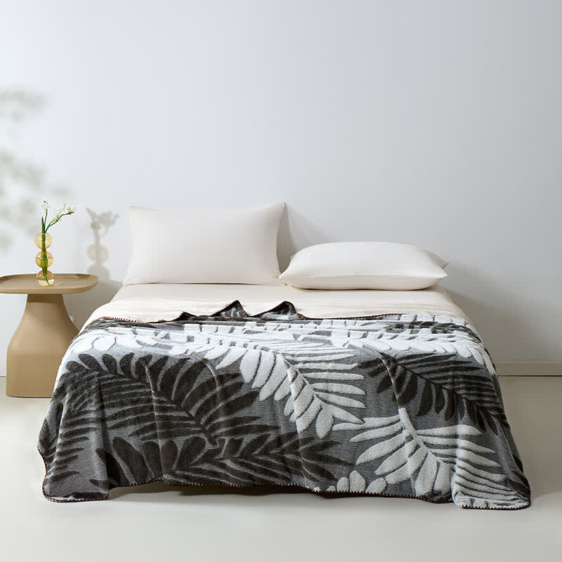 Modern Botanical Fleece Throw Blanket - Gray - 79"W x 90"L - image 0