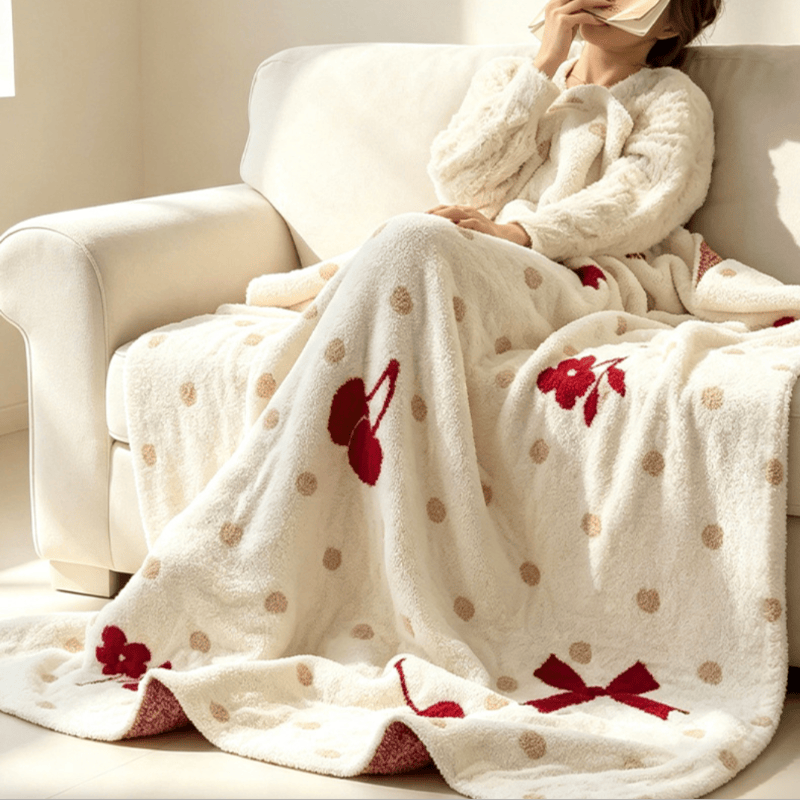 White Bow & Cherry Jacquard Throw Blanket - image 2