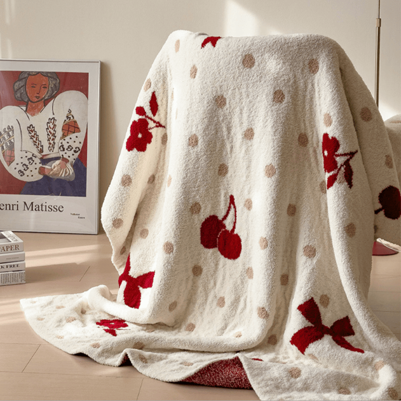 White Bow & Cherry Jacquard Throw Blanket - image 1