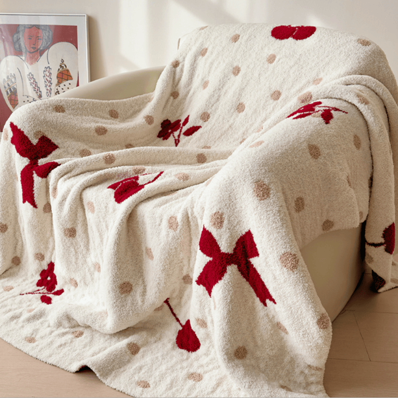 White Bow & Cherry Jacquard Throw Blanket - White - 51" x 67" - image 0
