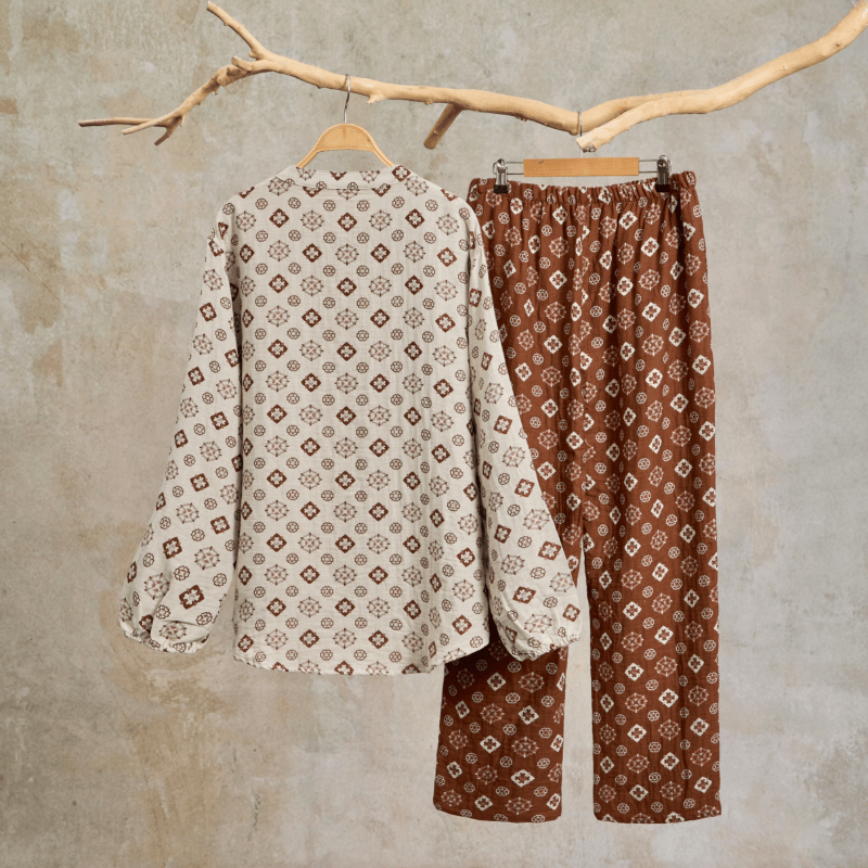 Retro Geometric Long Sleeve Pajama Set - image 1
