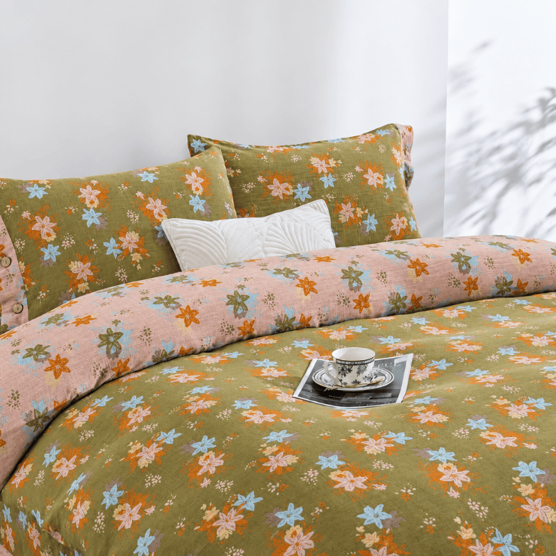 Crabapple Blossom Cotton Duvet Cover Bedding Set - Yellow - Bedding Set（4PCS） - Cal King - image 0