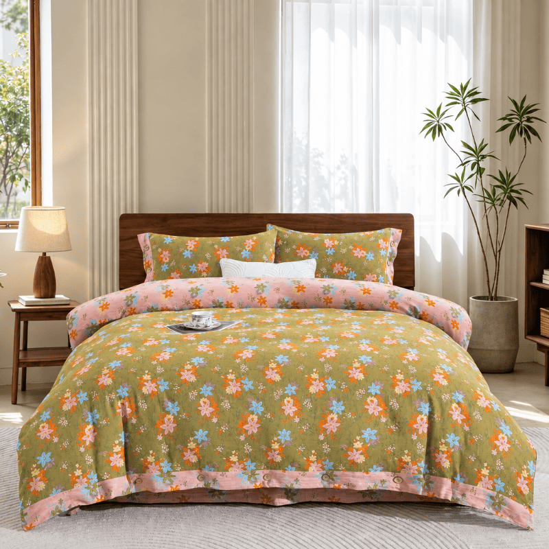 Crabapple Blossom Cotton Duvet Cover Bedding Set - image 3