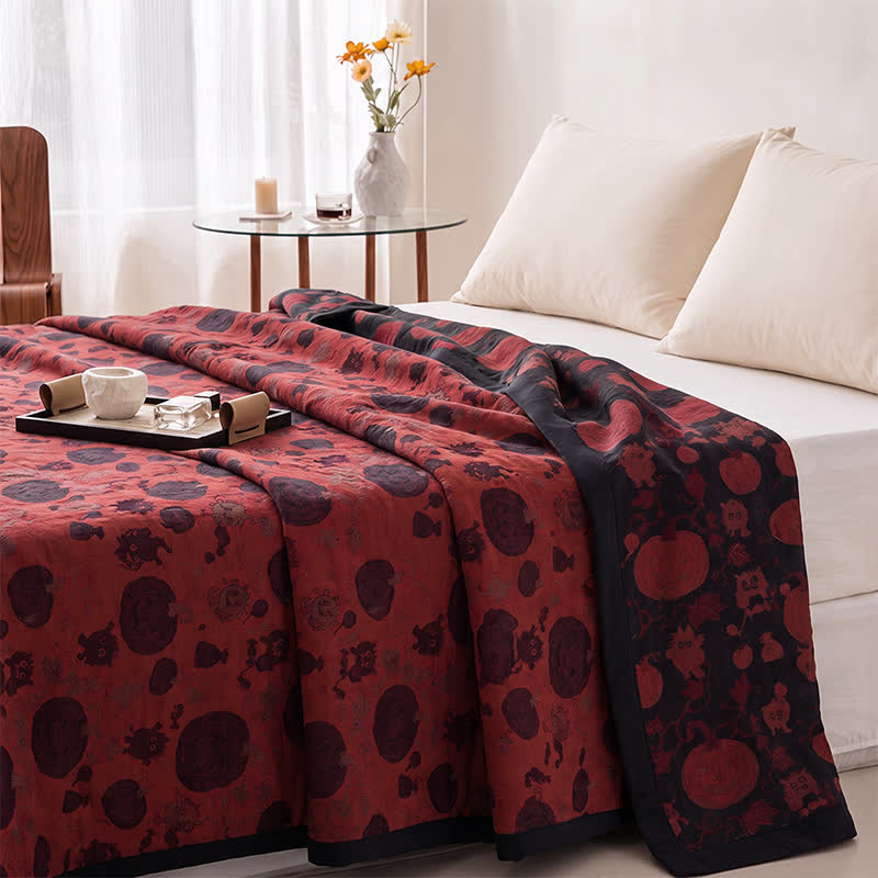 Burgundy Pumpkin Halloween Reversible Cotton Blanket - image 2