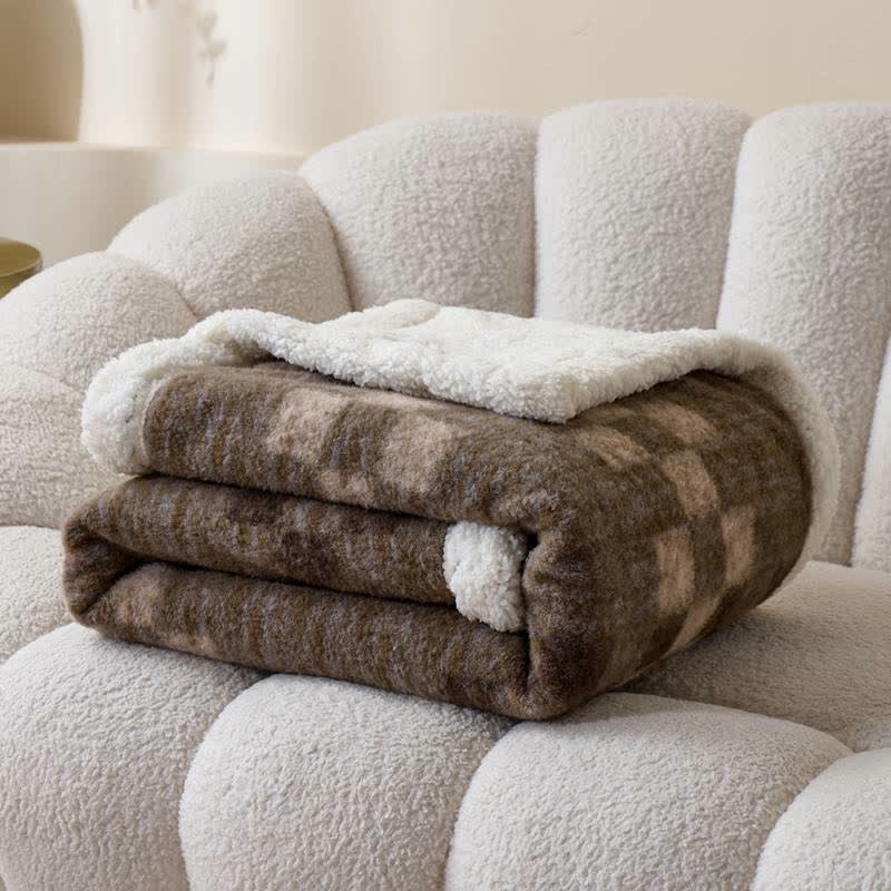Double-Layer Sherpa Checkerboard Throw Blanket - 79"W x 90"L - image 0