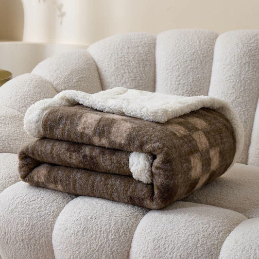 Double-Layer Sherpa Checkerboard Throw Blanket - 79"W x 90"L - image 0