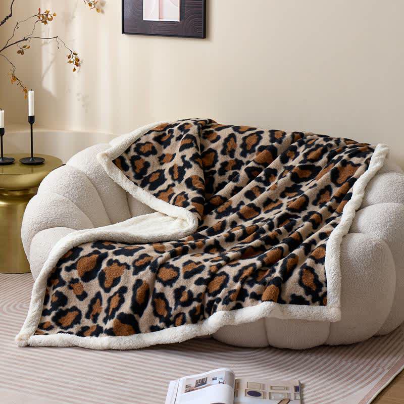 Classic Leopard Fluffy Sherpa Throw Blanket - image 1
