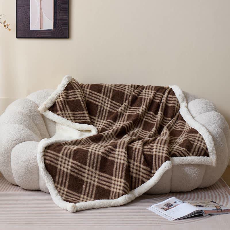 Plaid Grid Plush Fleece Throw Blanket - image 1