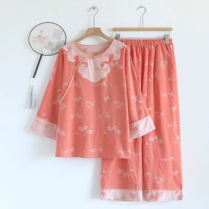 Floral Cotton Petal Collar Lounge Set - Orange - XL - image 0