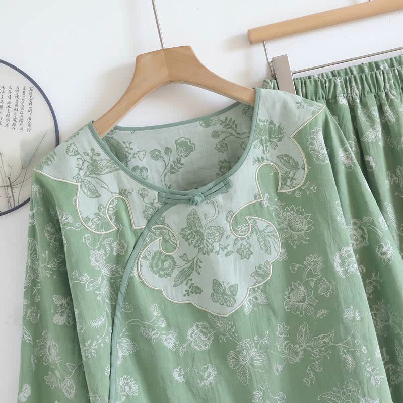 Elegant Cotton Gauze Frog Button Pajama Set - image 2