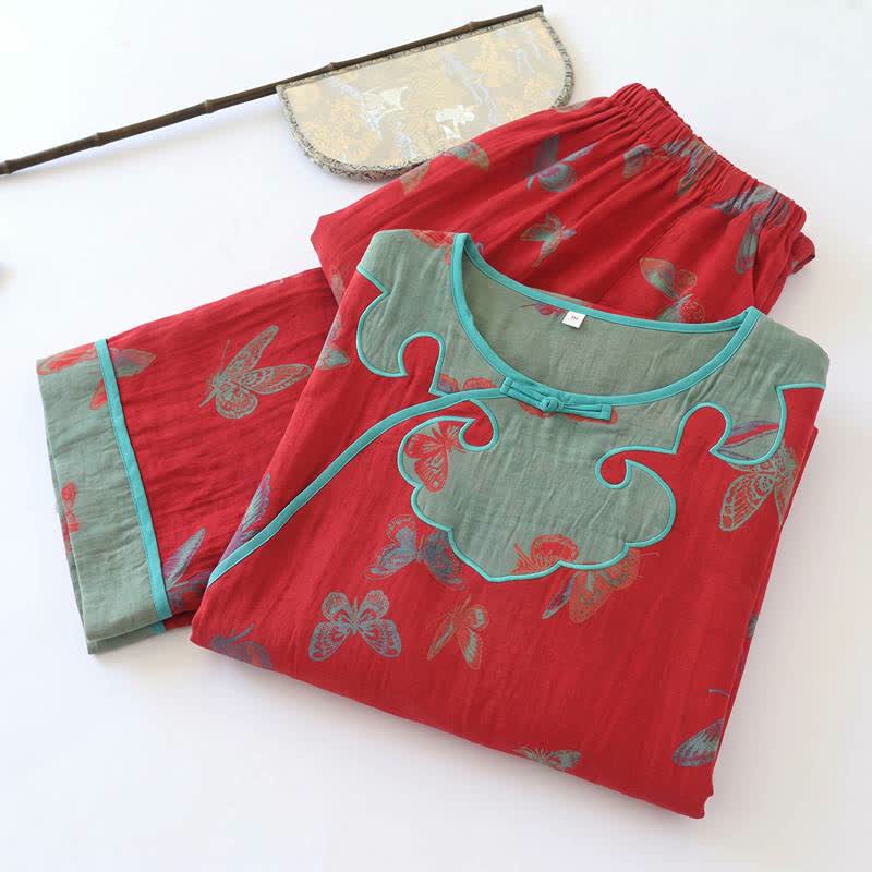 Vintage Butterfly Cotton Frog Button Pajama Set - image 1